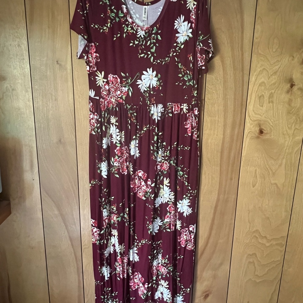 Red and Pink Flutter Sleeve Casual Maxi Sundress